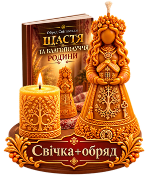 Воскова свічка-оберіг &laquo;БЕРЕГИНЯ ДОМАШНЬОГО ЗАТИШКУ&raquo; + Обряд &laquo;Щастя та Благополуччя родини&raquo; 004-019 фото
